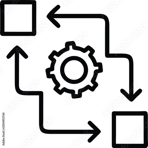 Workflow Diagram With Gear Icon And Arrows Connecting Boxes process flowchart