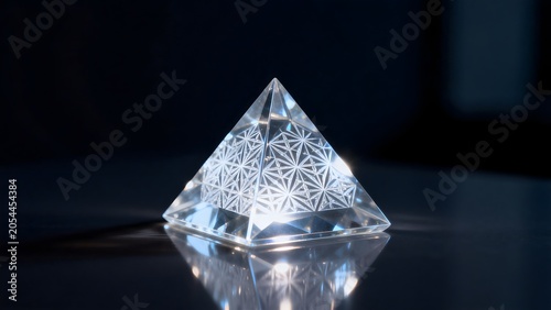 Crystal pyramid with geometric pattern