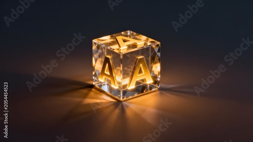 Crystal cube with golden letters