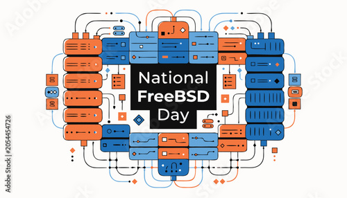Fotografija Abstract digital illustration celebrating national freebsd day with server graph