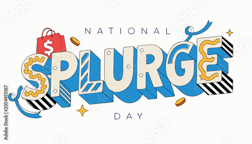 Photography National splurge day typography design with shopping bag and coins
