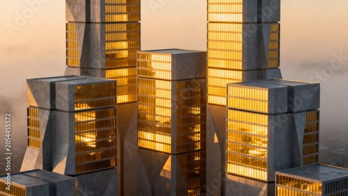 Modern skyscrapers at sunrise