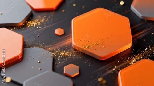 Geometric hexagons with golden sparkles