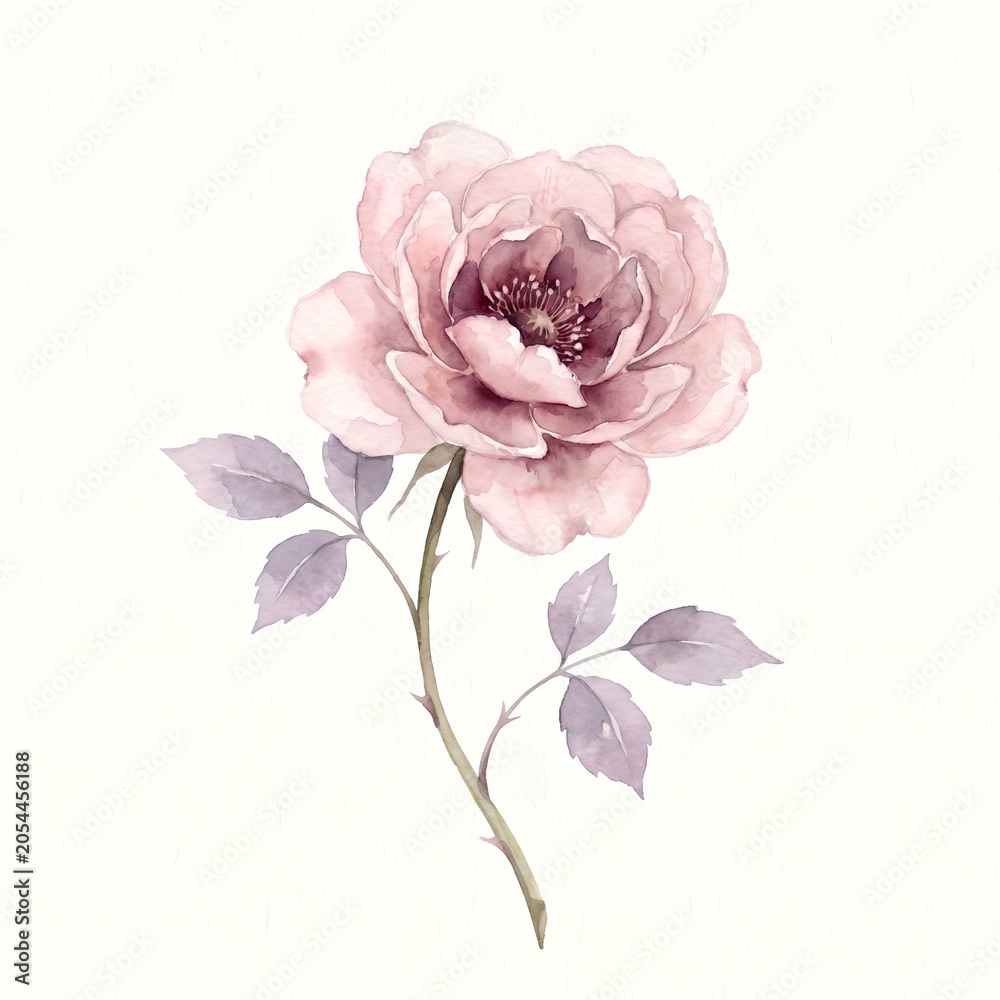 Fototapeta premium Elegant Wild Rose Watercolor Bloom In Soft Pastels For Stationery
