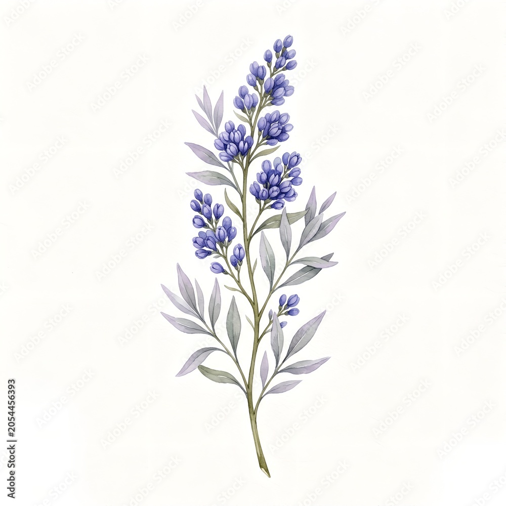 Obraz premium Watercolor Botanical Stem With Blue Violet Buds 