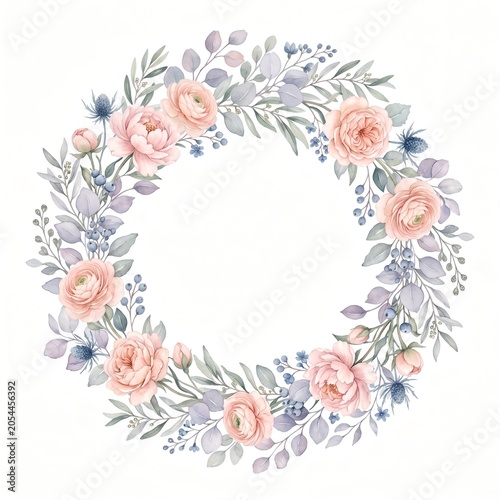Elegant Blush Pink Wedding Monogram Floral Border
