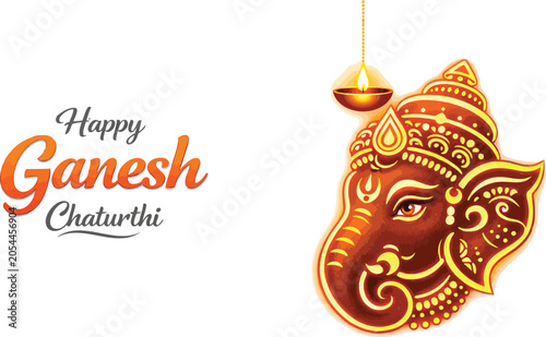Colorful Ornamental Lord Ganesha Head Line Art on Clean White Background