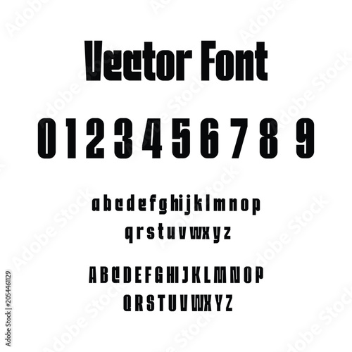 Condensed bold vector font alphabet with numbers set