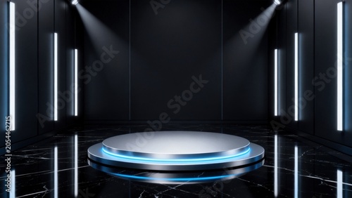 Modern stage with blue lights