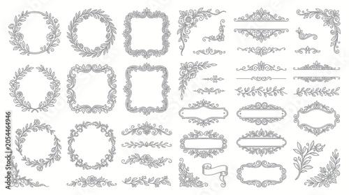 Collection of elegant floral frames and vintage ornamental dividers