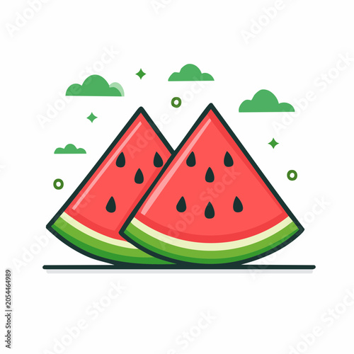 Two Slices of Watermelon with Clouds