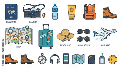 Travel accessories and tourism essentials for holiday planning