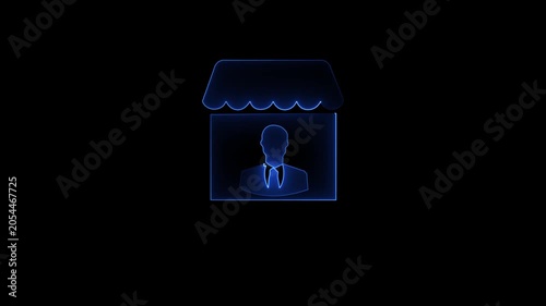 Silhouette of a Storefront with a Business Person Inside Against a Black Background Representing Retail Business and Customer Service Concepts