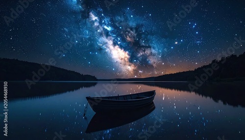 Serene Lake Scene with Milky Way Reflection.