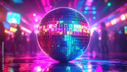 Disco Ball Shining Brightly in Nightclub.