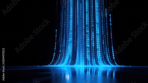 Digital binary code flow on dark background