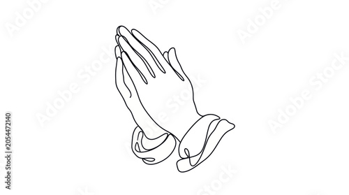 Minimalist praying hands gesture in single line art style