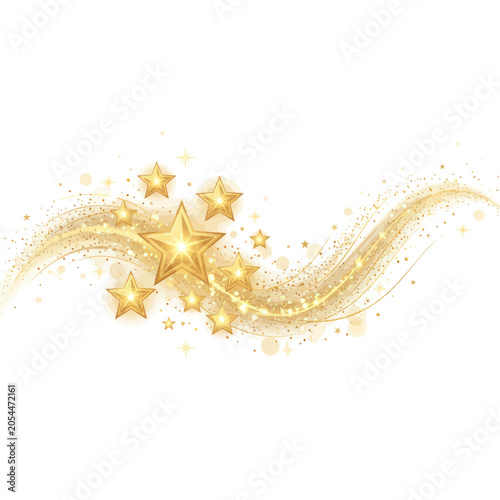 Golden stars with a sparkling shimmer trail wave