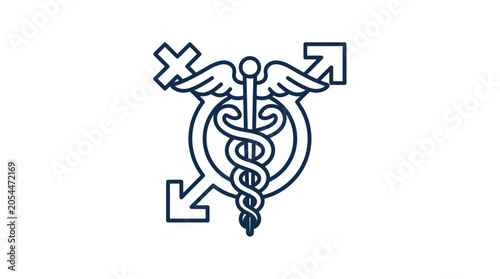 Inclusive healthcare symbol with caduceus and gender identity signs