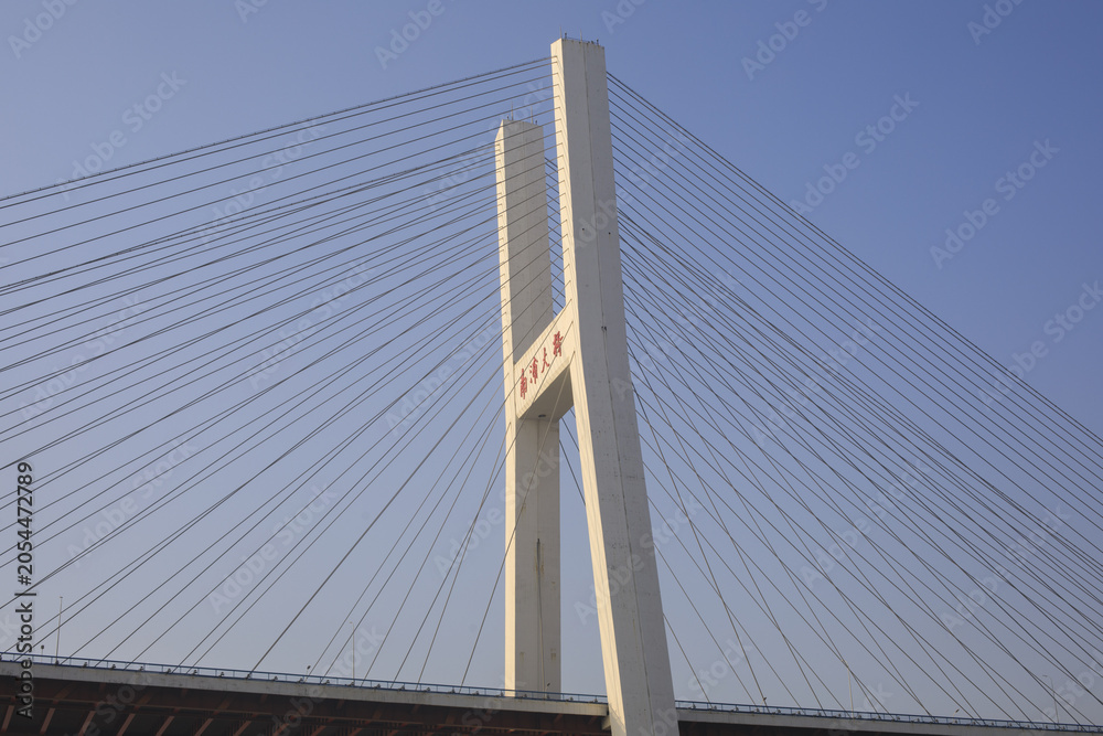 Fototapeta premium Nanpu Bridge Shanghai - Cable-Stayed Bridge Architectural Landmark