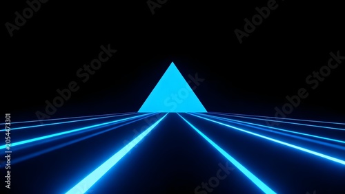 Blue neon triangle and lines on black