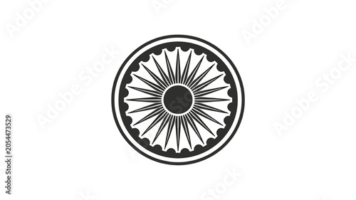Obraz na płótnie Black and white Ashoka Chakra symbol with 24 spokes, representing dharma and the wheel of law, on a plain background
