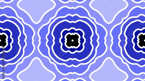 Abstract kaleidoscope white lines form repeating geometric patterns blue background. graphic decorative.