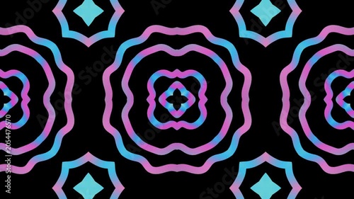 Abstract kaleidoscope colorful lines form repeating geometric patterns black background. ornamental style.
