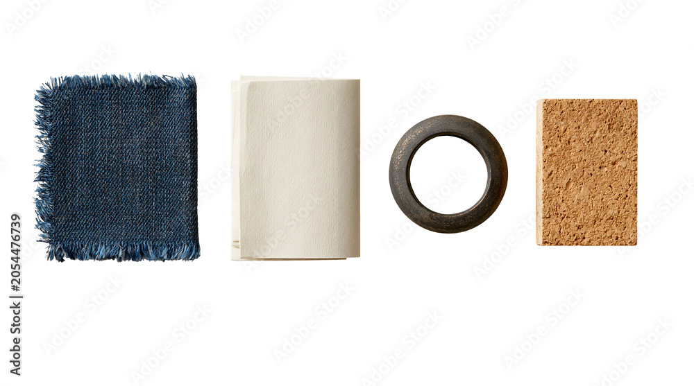 Obraz premium Assorted fabric and paper swatches with tape on transparent background