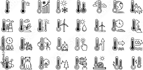 Konstfotografi Diverse Thermometer Icons for Climate Change, Global Warming  Weather Analysis