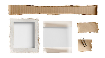 Set of cardboard and paper frames for photo collage on transparent PNG