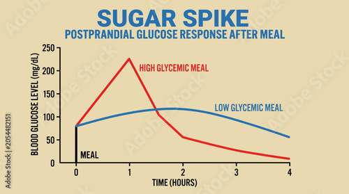 Bild auf Leinwand Sugar Spike Postprandial Glucose Response After Meal Graph