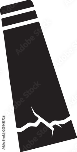 Black silhouette icon of a broken cosmetic tube or ointment container with a jagged crack design element presented on transparent background