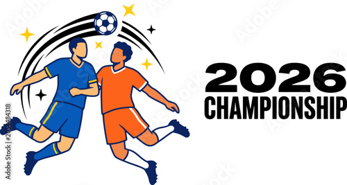 Bild auf Leinwand Dynamic flat vector art of two players competing for a header with swoosh lines