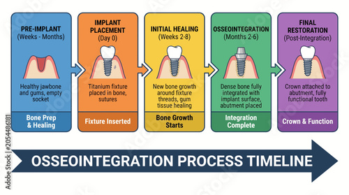 Fotografi Dental Implant Osseointegration Process Timeline