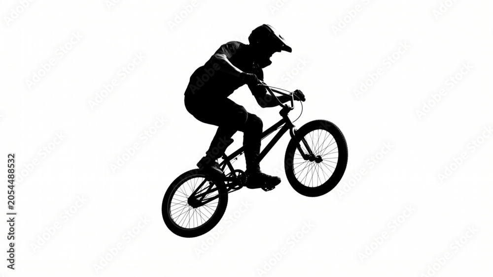 Naklejka premium Stunt Bicycle Rider Silhouette Performing Jump Trick Vector Illustration