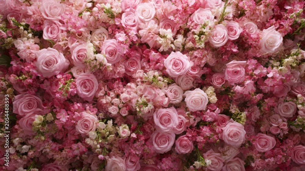 Fototapeta premium Lush pink floral tapestry in soft light. AI generated