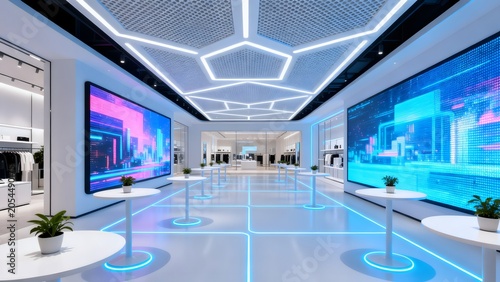 Modern retail store interior with digital displays