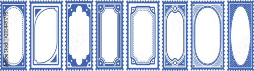 Obraz na plátne Collection of nine distinct blue vintage stamp borders and decorative frames wit