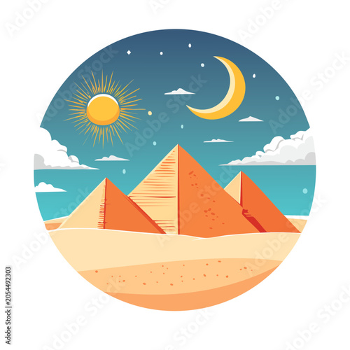 Flat design tropical island with palm trees and sun