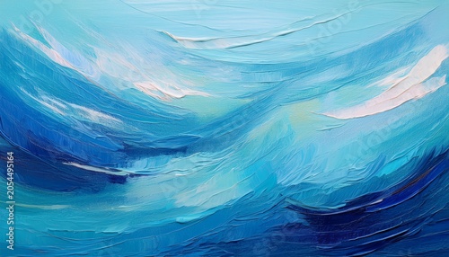 Abstract Blue Sea Background With Oil Paint Summer Art Background Natural Light Blue Texture Of The Waves Turquoise Blue Oil Painting On Canvas Generative Ai
