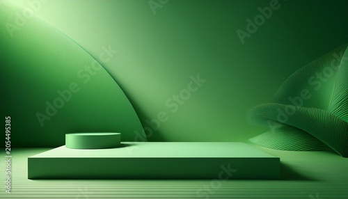 Minimalistic Abstract Green Background For Product Presentation With Aesthetic Light And Shadows