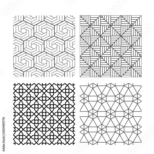 Seamless abstract linear geometric patterns set in vector style