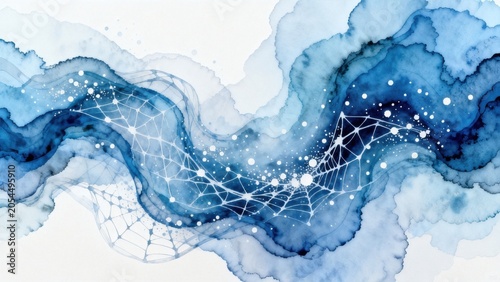 Abstract blue watercolor with network patterns