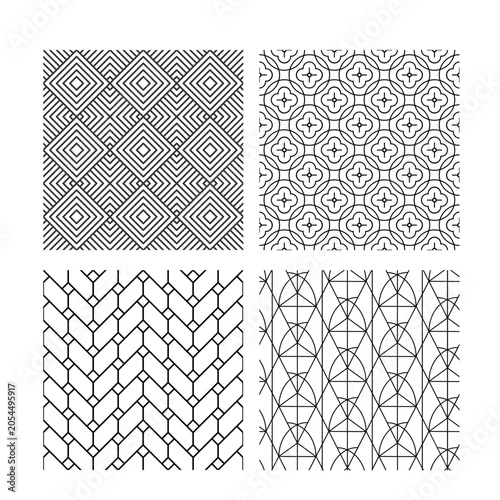 Set of Four Minimalist Geometric Vector Patterns with Intricate Line Art Designs for Modern Graphic Projects