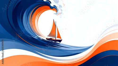Sailboat in large ocean wave