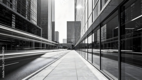 Urban street with tall buildings