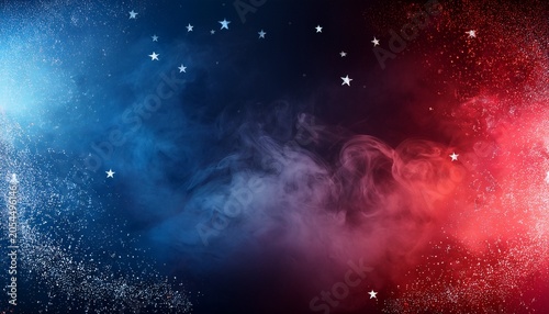 Smokey Background With Stars And Red And Blue Gradient With Copy Space