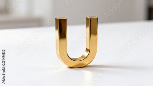 Golden letter U on white surface