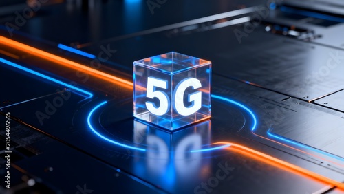 5G technology cube on circuit board